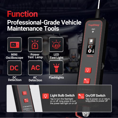 TopDiag P50Pro Mini osciloskop a tester automobilových obvodů